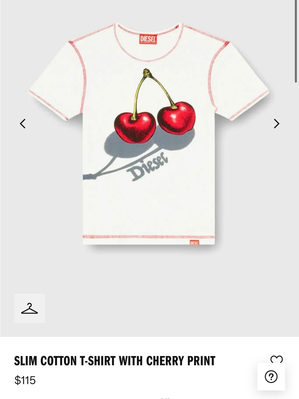 Diesel White Tee with Red Cherry Graphic